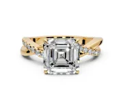Crossover Engagement Ring Setting for Asscher Cut Center with Pave and Plain Strands and Prong Head in Yellow Gold