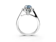Halo Engagement Ring Setting for Fancy Blue Oval Center with Outer Bezel Rim, Pave Band and Prong Head in Platinum