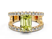 Solitaire Engagement Ring Setting for Fancy Yellow Emerald Cut Center with Wide-Open Split Shank and Prong Head in Yellow Gold