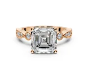 Solitaire Engagement Ring Setting for Asscher Cut Center with Milgrain Bezel Accents and Prong Head in Rose Gold
