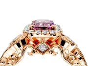 Milgrain Halo Engagement Ring Setting for Fancy Pink Emerald Cut Center with Shoulder Bezels and Prong Head in Rose Gold