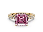 Solitaire Engagement Ring Setting for Fancy Pink Asscher Cut Center with Crossover Accents and Prong Head in Yellow Gold