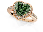 Halo Engagement Ring Setting for Fancy Green Heart-Shaped Center with Metal-Rimmed Halo, Pave Band and Prong Head in Rose Gold