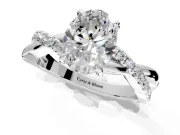 Crossover Engagement Ring Setting for Oval Center with Pave and Plain Strands and Prong Head in Platinum
