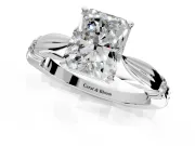 Solitaire Engagement Ring Setting for Radiant Cut Center with Carved Leaf Shoulders and Prong Head in Platinum