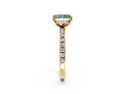 Solitaire Engagement Ring Setting for Fancy Green Radiant Cut Center with Band of Accents and Prong Head in Yellow Gold