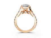 Solitaire Engagement Ring Setting for Princess Cut Center with Pave Cathedral Shoulders and Prong Head in Rose Gold