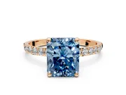 Solitaire Engagement Ring Setting for Fancy Blue Radiant Cut Center with Pave Accents and Prong Head in Rose Gold