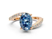 Solitaire Engagement Ring Setting for Fancy Blue Oval Center with Pave Bypass Swirl Band and Prong Head in Rose Gold