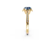 Floral Engagement Ring Setting for Fancy Blue Round Cut Center with Four Accent Clusters and Prong Head in Yellow Gold