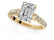 Solitaire Engagement Ring Setting for Emerald Cut Center with Partway Pave Band and Prong Head in Yellow Gold