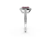 Bezel-Framed Halo Engagement Ring Setting for Fancy Pink Emerald Cut Center with Pave Band and Prong Head in Platinum