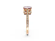 Cathedral Engagement Ring Setting for Fancy Pink Princess Cut Center with Antique-Style Pave Band and Prong Head in Rose Gold