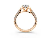 Solitaire Engagement Ring Setting for Oval Center with Multi-Row Accents and Prong Head in Rose Gold