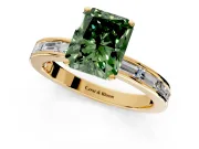 Solitaire Engagement Ring Setting for Fancy Green Radiant Cut Center with Channel Baguette Band and Prong Head in Yellow Gold
