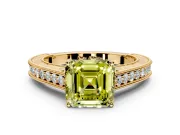 Solitaire Engagement Ring Setting for Fancy Yellow Asscher Cut Center with Engraved Pave Band and Prong Head in Yellow Gold