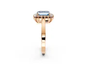 Starburst Halo Engagement Ring Setting for Fancy Blue Asscher Cut Center with Flat Cathedral Band and Prong Head in Rose Gold