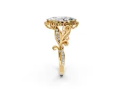 Halo Engagement Ring Setting for Marquise Center with Leaf Motif Split Shank and Prong Head in Yellow Gold