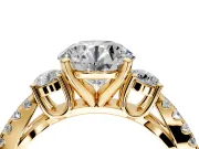3 Stone Engagement Ring Setting for Round Cut Center with Pave Split Shank and Prong Head in Yellow Gold