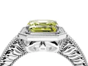 Milgrain Halo Engagement Ring Setting for Fancy Yellow Asscher Cut Center with Pave Band and Prong Head in Sterling Silver