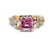 Floral Engagement Ring Setting for Fancy Pink Asscher Cut Center with Trailing Marquise Accents and Prong Head in Yellow Gold