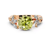 Floral Engagement Ring Setting for Fancy Yellow Round Cut Center with Trailing Marquise Accents and Prong Head in Rose Gold