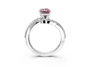 Solitaire Engagement Ring Setting for Fancy Pink Radiant Cut Center with Pave Bypass Swirl Band and Prong Head in Platinum