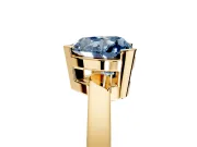 Solitaire Engagement Ring Setting for Fancy Blue Heart-Shaped Center with Plain Band and Flat Tab Prong Head in Yellow Gold