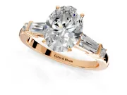 Bar-Set Engagement Ring Setting for Oval Center with Tapered Baguette Accents and Prong Head in Rose Gold