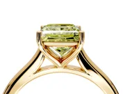 Solitaire Engagement Ring Setting for Fancy Yellow Princess Cut Center with Narrow Cathedral Band and Prong Head in Yellow Gold