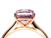 Solitaire Engagement Ring Setting for Fancy Pink Asscher Cut Center with Narrow Cathedral Band and Prong Head in Rose Gold