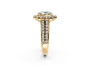 Large Accent Halo Engagement Ring Setting for Oval Center with Pave Split Shank and Prong Head in Yellow Gold