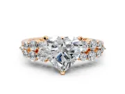 Cluster Engagement Ring Setting for Heart-Shaped Center with 2-Row Shoulder Clusters and Prong Head in Rose Gold
