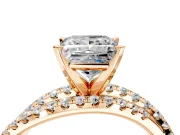 Solitaire Engagement Ring Setting for Princess Cut Center with Woven 3-Strand Pave Band and Prong Head in Rose Gold