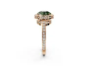 Halo Engagement Ring Setting for Fancy Green Round Cut Center with Metal-Rimmed Halo, Pave Band and Prong Head in Rose Gold