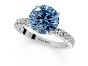 Solitaire Engagement Ring Setting for Fancy Blue Round Cut Center with Fine Pave Band and Claw Prong Head in Sterling Silver
