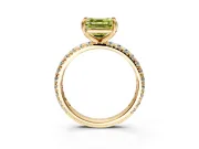 Solitaire Engagement Ring Setting for Fancy Yellow Asscher Cut Center with Shared-Prong Accents and Prong Head in Yellow Gold