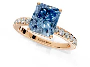 Solitaire Engagement Ring Setting for Fancy Blue Radiant Cut Center with Round Cut Pave Band and Prong Head in Rose Gold