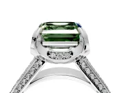 Solitaire Engagement Ring Setting for Fancy Green Asscher Cut Center with Accented Split Shank and Prong Head in Sterling Silver