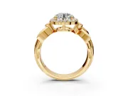 Halo Engagement Ring Setting for Round Cut Center with Floral Band and Prong Head in Yellow Gold