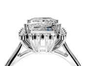 Starburst Halo Engagement Ring Setting for Princess Cut Center with Thin Round-Wire Band and Prong Head in Sterling Silver
