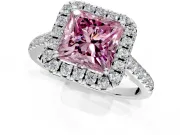 Halo Engagement Ring Setting for Fancy Pink Princess Cut Center with Raised Halo, Pave Band and Prong Head in Platinum