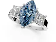 3 Stone Engagement Ring Setting for Fancy Blue Marquise Center with Matching Side Accents and Prong Head in Sterling Silver