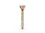 Solitaire Engagement Ring Setting for Fancy Pink Princess Cut Center with Milgrain-Edged Pave Band and Prong Head in Yellow Gold