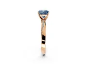 Side Accent Engagement Ring Setting for Fancy Blue Cushion Cut Center with Accent Shoulders and Prong Head in Rose Gold