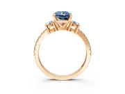 3 Stone Engagement Ring Setting for Fancy Blue Radiant Cut Center with Round Cut Side Accents and Prong Head in Rose Gold