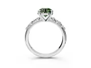 Solitaire Engagement Ring Setting for Fancy Green Round Cut Center with Trailing Leaf Accent Band and Prong Head in Sterling Silver