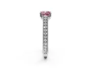 Solitaire Engagement Ring Setting for Fancy Pink Cushion Cut Center with Engraved Pave Band and Prong Head in Platinum