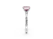 Solitaire Engagement Ring Setting for Fancy Pink Asscher Cut Center with Bezel Station Band and Prong Head in Platinum