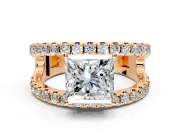 Solitaire Engagement Ring Setting for Princess Cut Center with Wide-Open Split Shank and Prong Head in Rose Gold